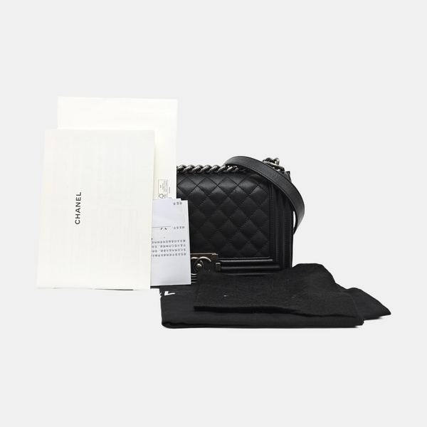 BOY CHANEL Medium Quilted Grained Calfskin Black