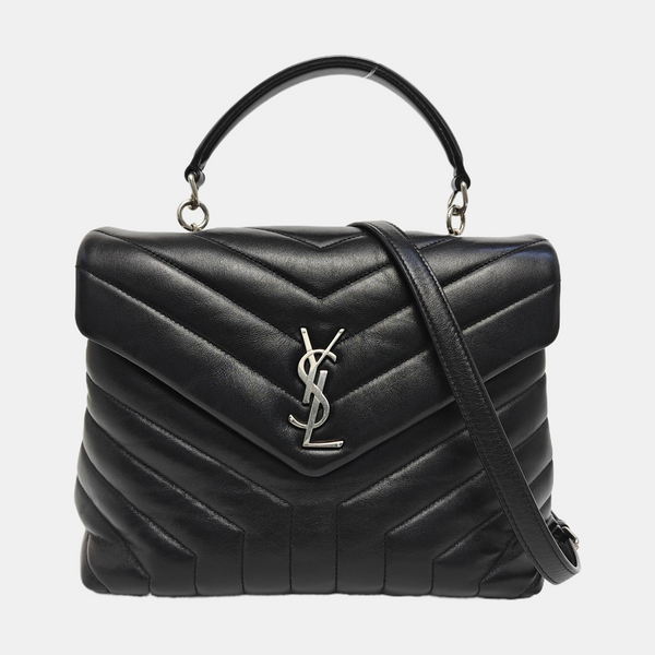 LOULOU TOP HANDLE Chevron Calfskin Black