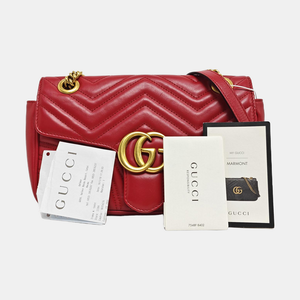 GG Marmont Medium Quilted Calfskin Red