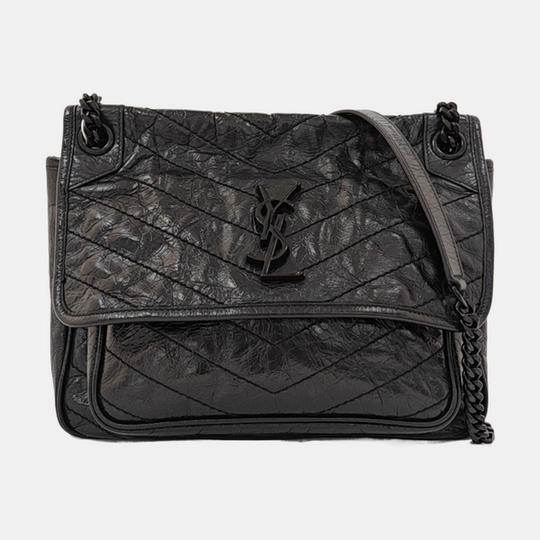 NIKI Medium Chevron Calfskin Black