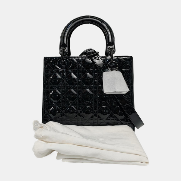 Lady Dior Medium Cannage Patent Leather Green