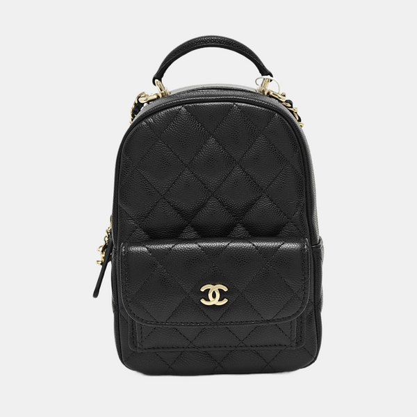 Quilted Grained Calfskin Backpack Mini Black