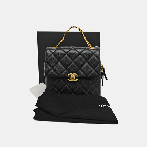 Quilted Grained Calfskin Backpack Black