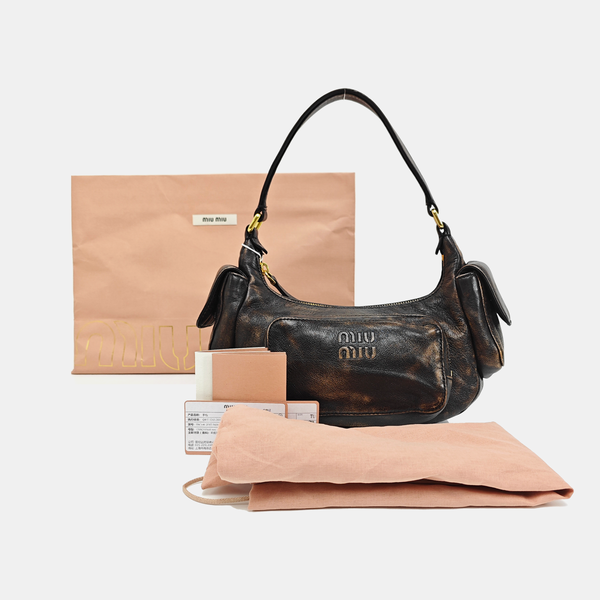 Lambskin Top Handle Bag Brown
