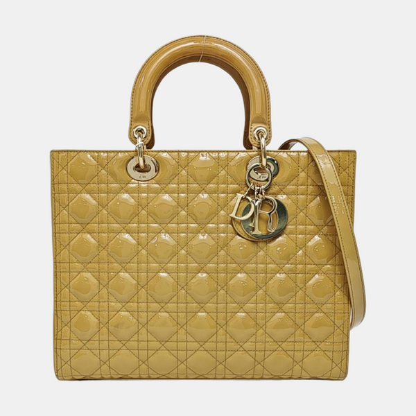 Lady Dior Large Cannage Lambskin Yellow