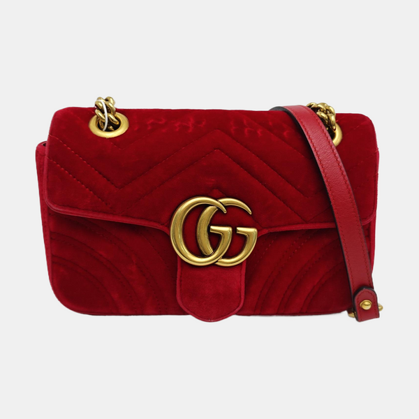 GG Marmont Small Quilted Velvet Red