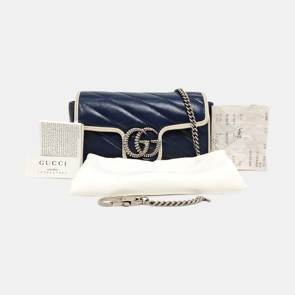 GG Marmont Super Mini Quilted Calfskin Blue