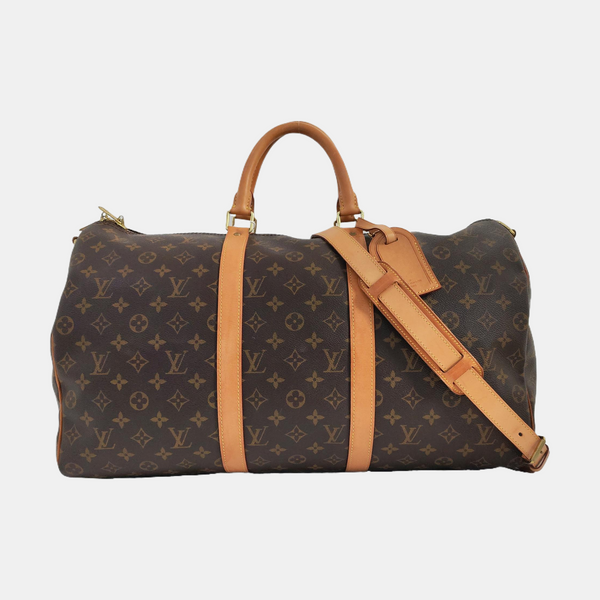 KEEPALL 50 Monogram Coated Canvas Brown