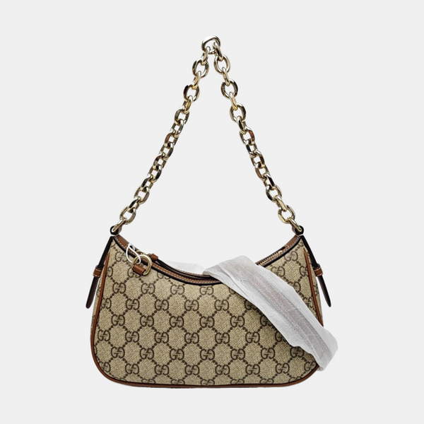 GG Emblem Small Monogram Coated Canvas Beige