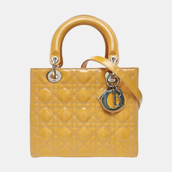 Lady Dior Medium Cannage Patent Leather Yellow