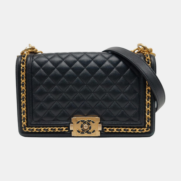 BOY CHANEL Medium Quilted Grained Calfskin Black