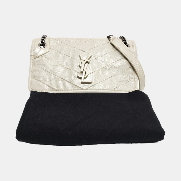 NIKI Small Chevron Calfskin White