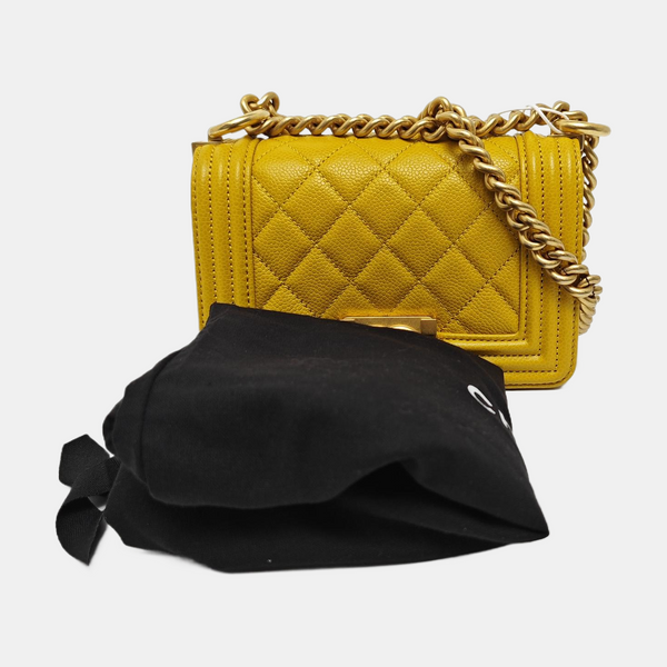 Authenticated pre-owned BOY CHANEL Quilted Grained Calfskin Yellow - Shoulder Bag at Looply