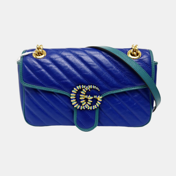 GG Marmont Medium Quilted Calfskin Blue