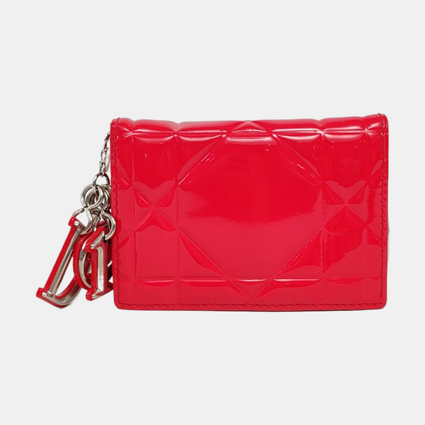 Cannage Patent Leather Card Holder Red