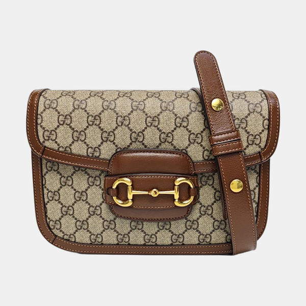 Horsebit 1955 Medium Monogram Coated Canvas Beige