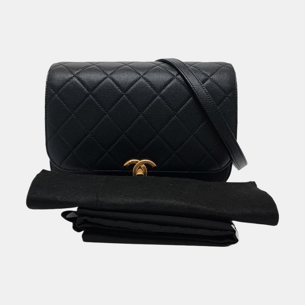 DIANA CC Mini Quilted Grained Calfskin Black