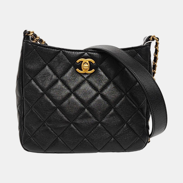 Quilted Lambskin Shoulder Bag Black