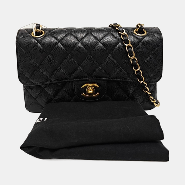 CLASSIC FLAP Small Quilted Grained Calfskin Black