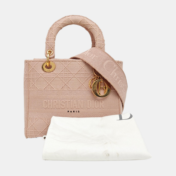 Lady D-Lite Medium Cannage Canvas Pink