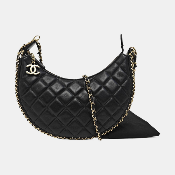 Quilted Lambskin Shoulder Bag Black
