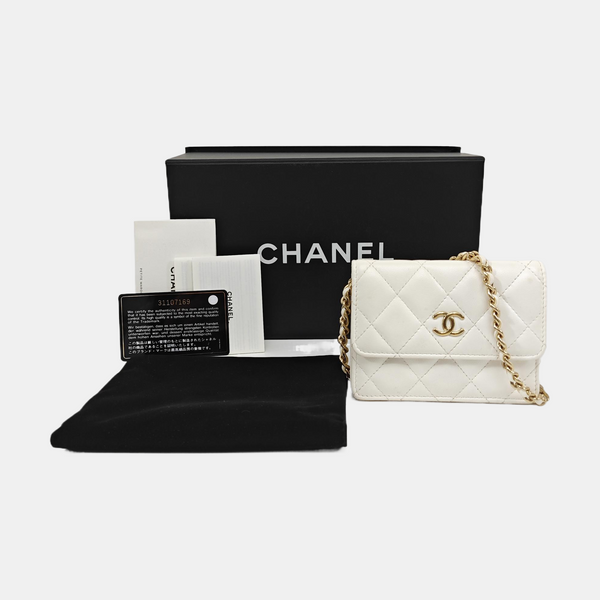 Quilted Lambskin Shoulder Bag White