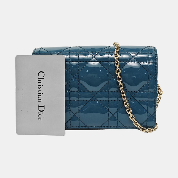 Authenticated pre-owned Lady Dior Nano Cannage Patent Leather Green - Shoulder Bag at Looply
