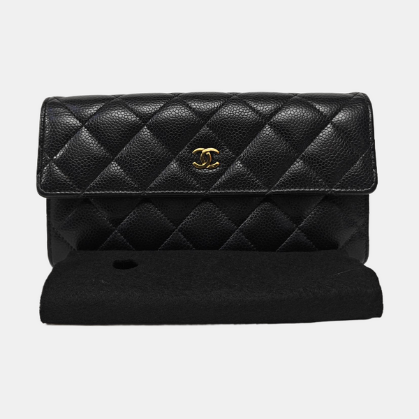 CLASSIC FLAP Mini Quilted Grained Calfskin Black Wallet
