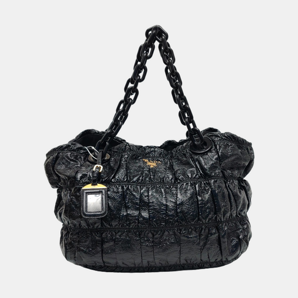 Quilted Patent Leather Shoulder Bag Black