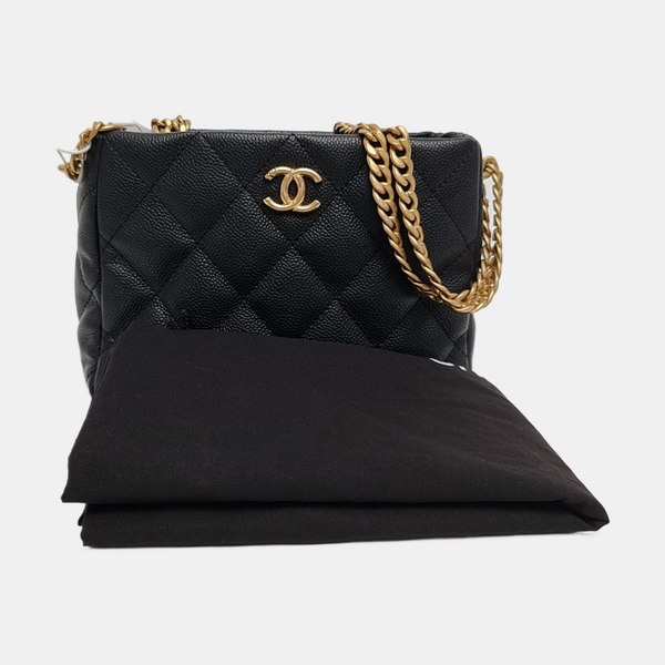 23P Small Quilted Grained Calfskin Black
