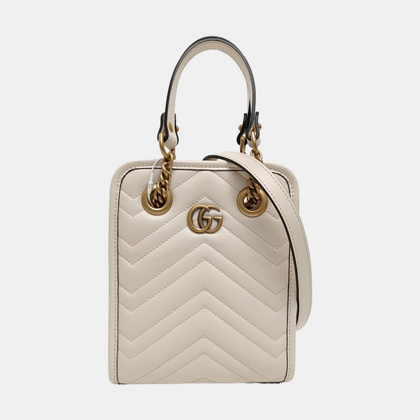 GG Marmont Mini Quilted Calfskin White