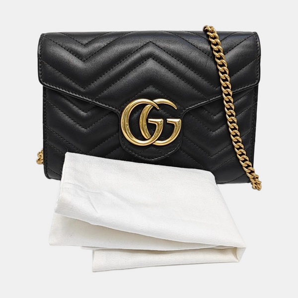 GG Marmont Mini Chevron Calfskin Black