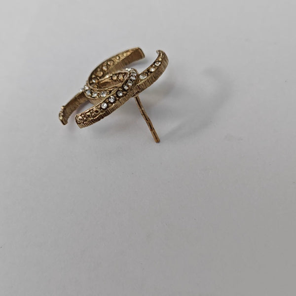 CC Logo Metal Gold Stud Earrings