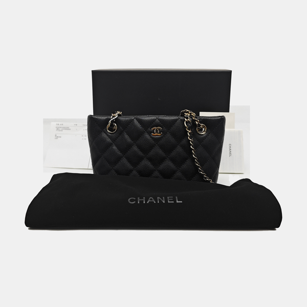 Quilted Grained Calfskin Shoulder Bag Black