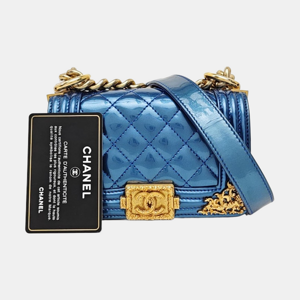BOY CHANEL Quilted Patent Leather Blue