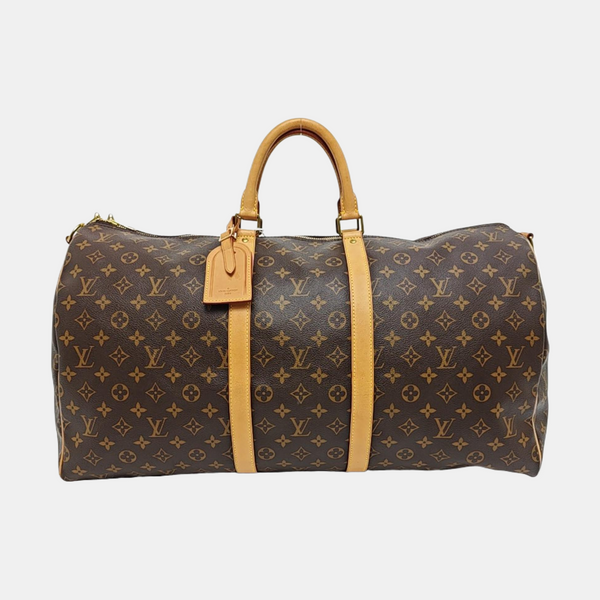 KEEPALL 55 Monogram Coated Canvas Brown