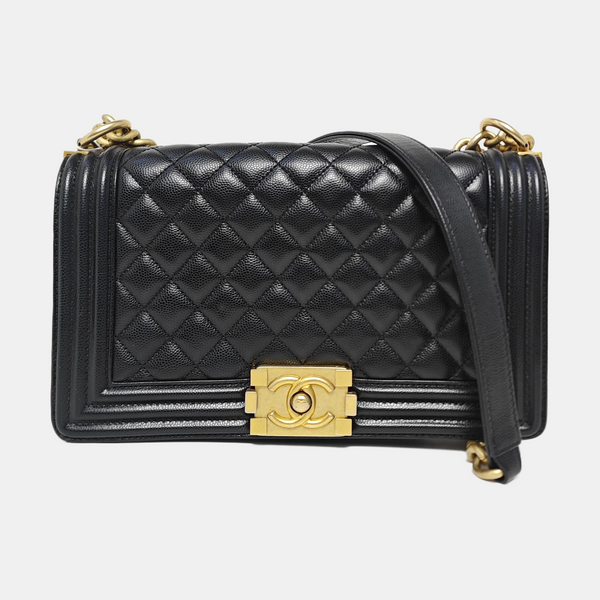 BOY CHANEL Medium Quilted Grained Calfskin Black