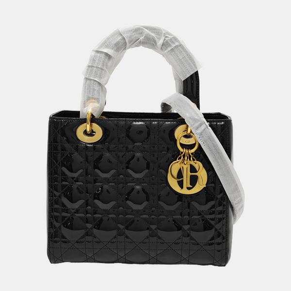 Lady Dior Medium Cannage Patent Leather Black
