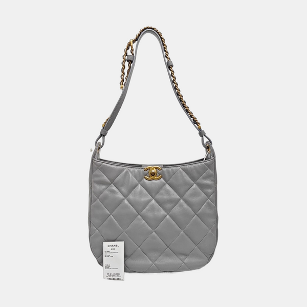 Quilted Lambskin Top Handle Bag Gray