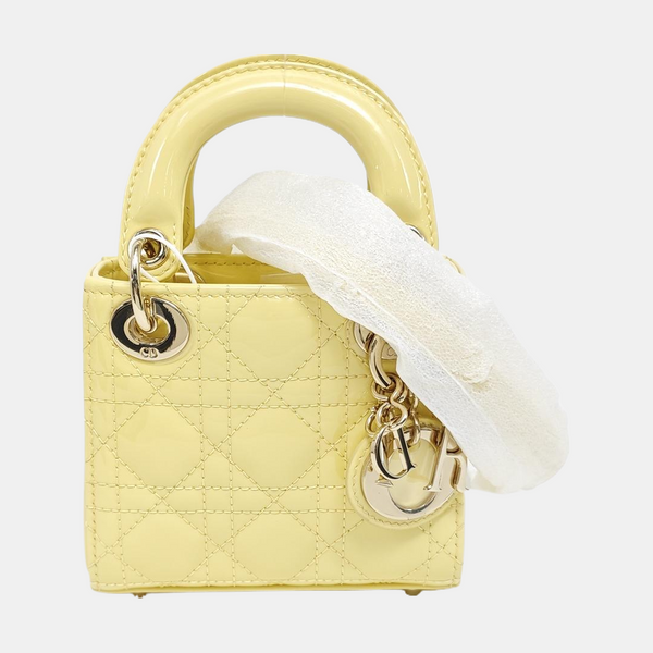 Lady Dior Super Mini Cannage Patent Lambskin Yellow