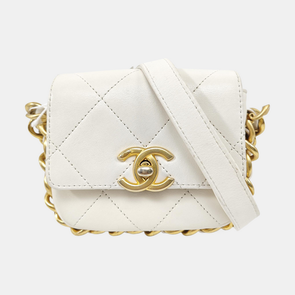 Quilted Calfskin Shoulder Bag White