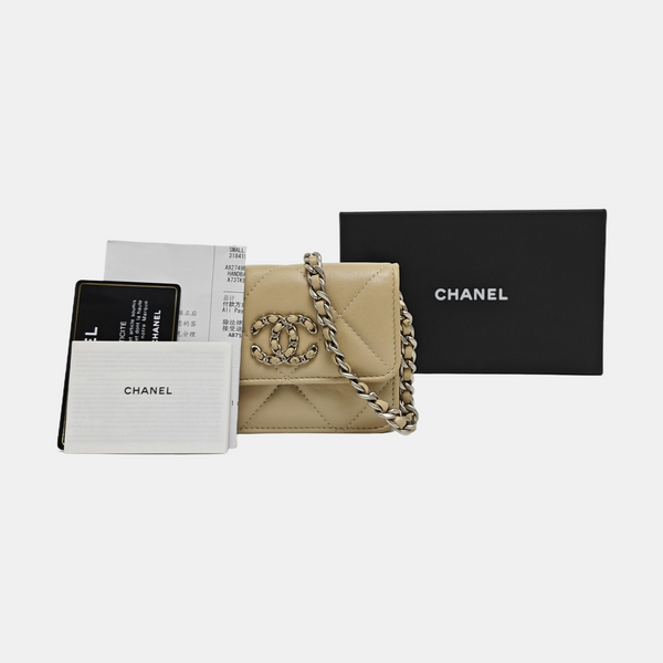 Authenticated pre-owned CHANEL 19 Quilted Lambskin Beige - Shoulder Bag at Looply
