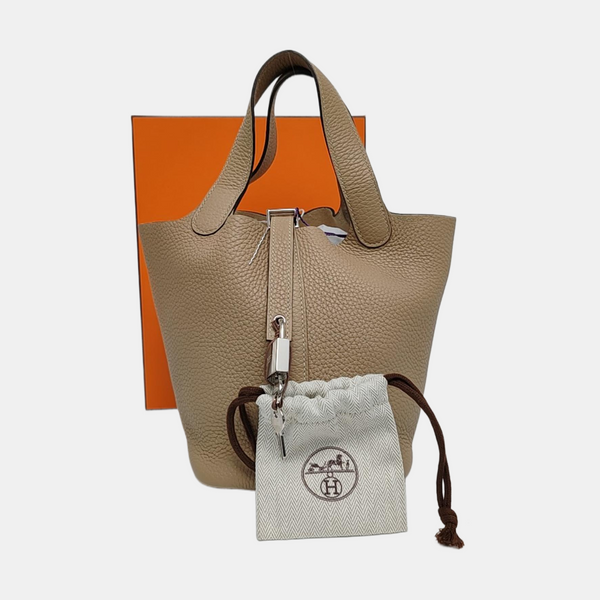 Authenticated pre-owned Picotin Lock 18 Clemence Beige - Bucket Bag at Looply
