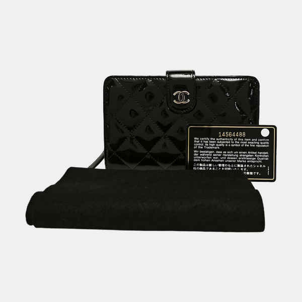 Quilted Patent Leather Wallet Black