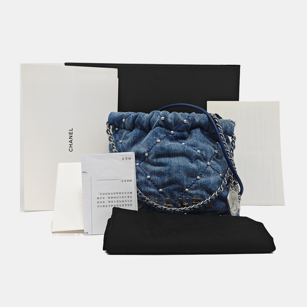 CHANEL 22 Mini Quilted Denim Blue