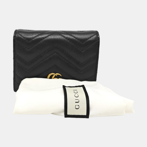 GG Marmont Mini Quilted Calfskin Black Card Holder