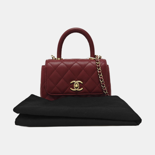 COCO HANDLE Quilted Grained Calfskin Red