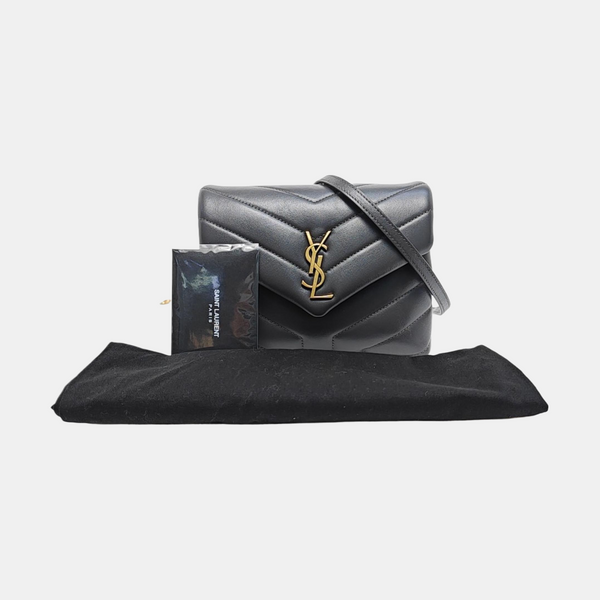 Chevron Calfskin Shoulder Bag Gray