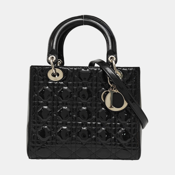 Lady Dior Medium Cannage Patent Leather Black