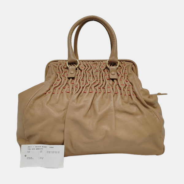 Quilted Calfskin Tote Bag Beige